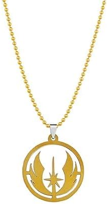 Star_Wars_Jedi Stainless Steel Round Pendant Necklace Chain For Men And Women Golden
