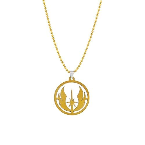 Tongari Star Wars Jedi Stainless Steel Round Pendant Necklace Chain For Men And Women Golden