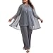 LaiAnXin Plus Size Mother of the Bride Pant Suits 3 Piece Elegant Lace Sets Wedding Guest Formal Outfit with Metallic BrightThread