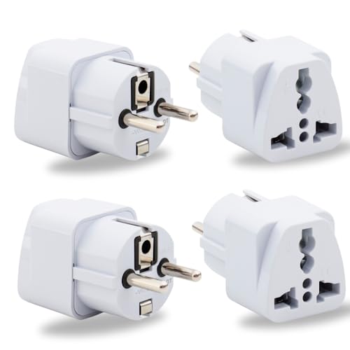 Image of Hi-PLASST India to Europe Converter Plug, Germany Travel Adapter (Pack of 4) Type E /Type F Universal Socket with Schuko Pin Power Plug, 2pin to 3pin South Korea • France • Europe • Russia