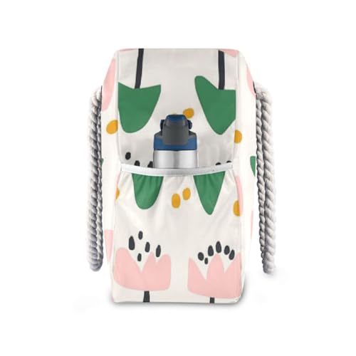 Blush Tulip Floral Motif Large Beach Bag, Travel Tote Bag Zippered, Water Resistant Family Size for Seaside, Shower Stall, Swiming Pool3