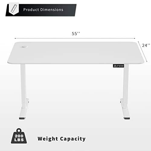Yeshomy Height Adjustable Electric Standing Desk 55 Inch Computer Table, Home Office Workstation, 55In, White Leg/White Top #TOP2