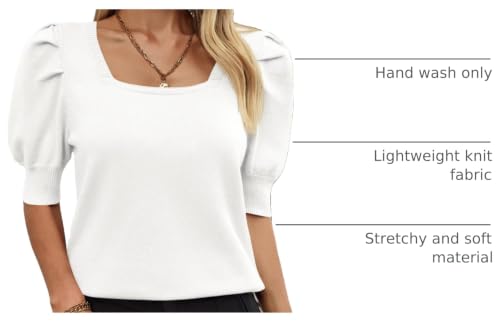Image of Womens Puff Short Sleeve Sweater Tops Square Neck Casual Knit Pullover | Dressy Casual Blouses,Fall Shirts,Fashion Summer Clothing,Cute Spring Outfits,Work Shirts