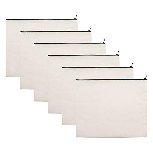 Aspire 6-Pack Large Natural Canvas Bag with Black Zipper 11 3/4 x 9 1/2 Inches Storage Bags