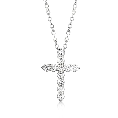 Ross-Simons 0.25 ct. t.w. Lab-Grown Diamond Cross Pendant Necklace in Sterling Silver