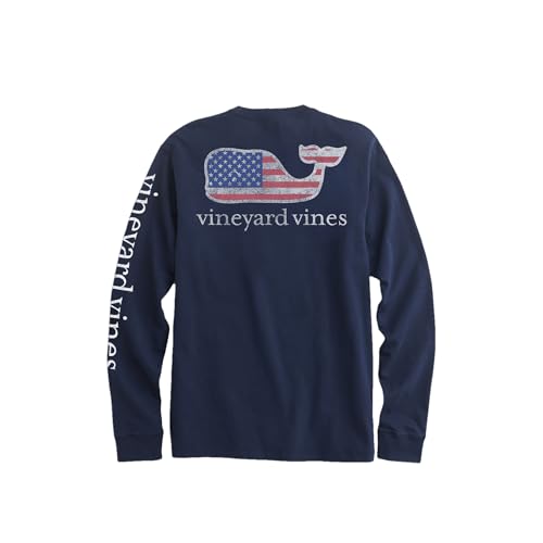 vineyard vines Men's Flag Whale Long-Sleeve Pocket Tee