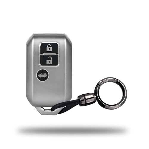 Image of SIAGO TPU Key Cover and Round Keychain Compatible for Suzuki, Baleno, XL6, Swift, Ertiga, 3 Button Smart Key Cover (Grey)