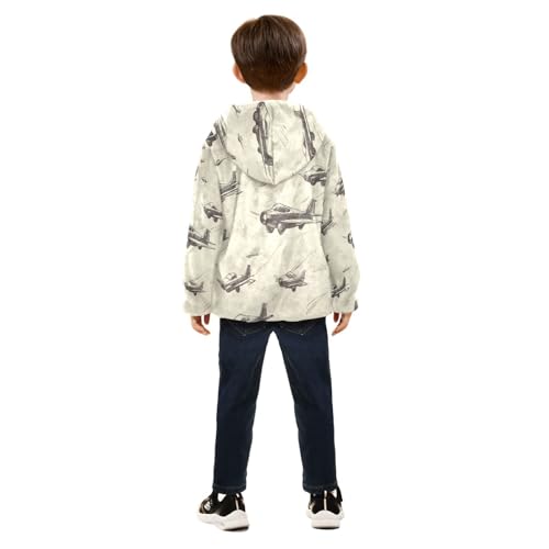 Airplane Sketches on Paper Toddler Fleece Jacket Girl Boys Hooded Fleece Jacket Coat Warm Outwear Zip-up 3-10T4
