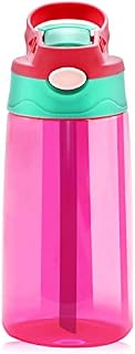 Kids Pink Water Bottle, Wieat Non Spill Water Bottle with Straw, 16 OZ BPA-Free Toddler Water Bottle, Reusable Leak Proof Toddler Drinking Bottle, Kids School Girls Boys Sports Bottles with Spout Lid