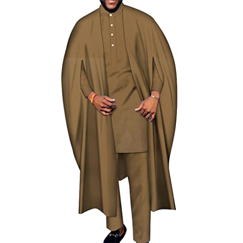 3 Piece Set African Dashiki Men Nigerian Agbada Robe Suit Long Robe and Shirt Pant Set African Men Clothing Bazin Riche4