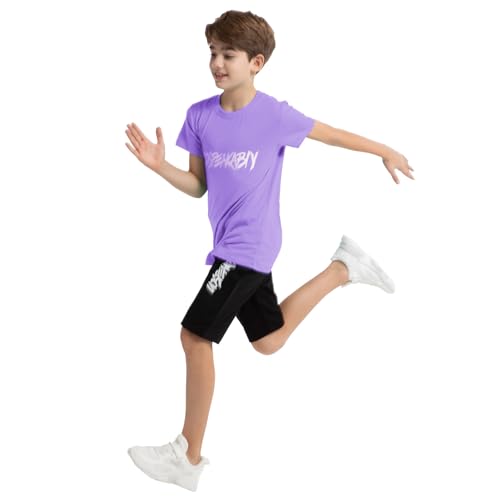 Image of amropi Boys Shorts Set Cotton T-Shirt and Short Pants 2 Pieces Summer Tracksuit for Age 2-12 Years
