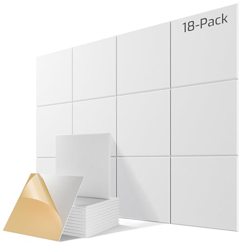 Image of 18 Pack Self-Adhesive Sound Proof Foam Panels for Walls 12 inchx12 inchx0.4 inch Fabric