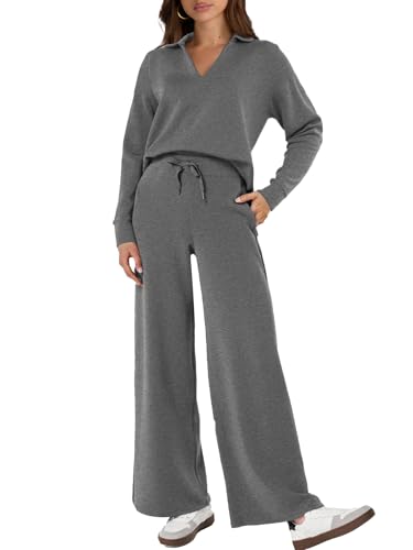 Glamaker Womens Set 2 Piece Outfit Casual Long Sleeve Polo