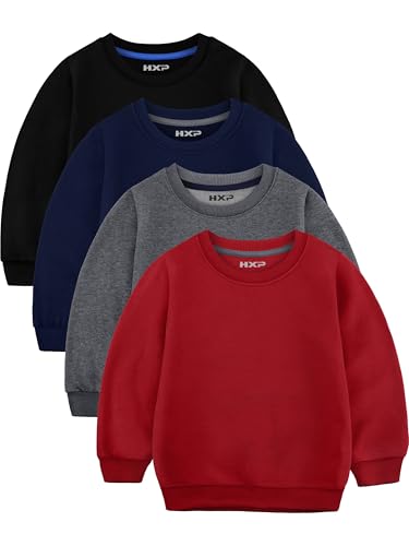HXP 4-pack Toddler Boy Sweatshirts, Cotton Crewneck Long Sleeve Tops