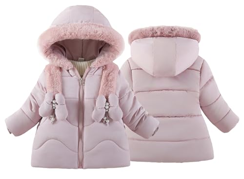 AIEOE Abrigo Niña Invierno Chaqueta Plumífero Mediana Longitud Parka Chaqueta Ligera con Capucha Ropa de Abrigo para Niña a Invierno 2-3 Años Rosa