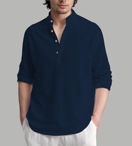 Image of Slim Fit Short Kurta for Men and Boys.(KRT BTN06, Navy Blue)