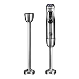 CHEF CUISINE Akku-Stabmixer, Edelstahl, 180W, 23.000 U/min, 9 Geschwindigkeitsstufen, 2x Pürierstäbe 20/30 cm, 600ml BPA-freier Mixbehälter, 2x 2600mAh Akku