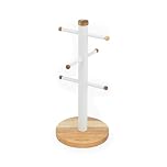 Salter BW13566WEU7 Toronto Mug Tree – Acacia Wood Cup Holder for Kitchen Countertop Tabletop, 6 Branch Display Stand for Coffee Mugs/Tea Cups, Freestanding Sturdy Steel Storage Rack, White