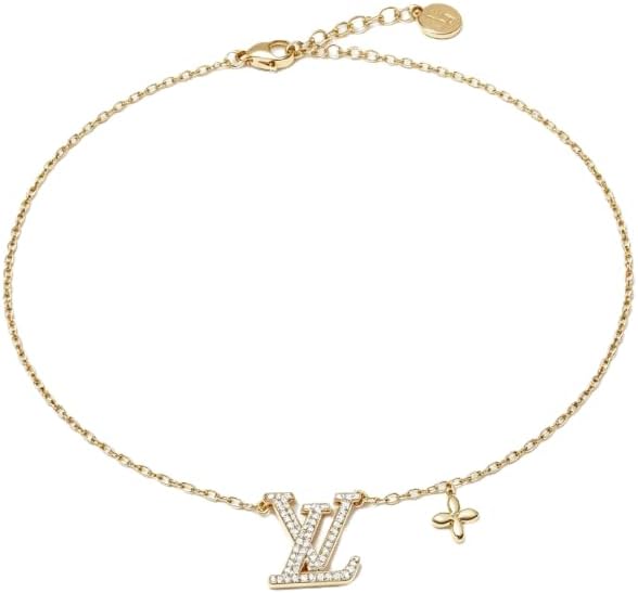 Gold-Tone Crystal Monogram Charm Necklace with Adjustable Chain