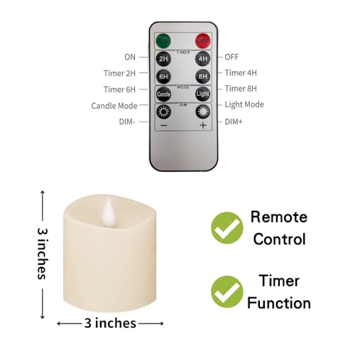Image of 3x3 Flickering Flameless Candles Set of 1,3 inch Real Wax LED 600 Hours Battery Candles with Timer Remote,Control for Wedding Party Indoor,Ivory