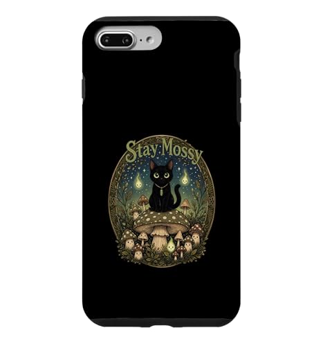 Stay Mossy dark cat Goblincore �L�m�R �X�̐����� �X�}�z�P�[�X iPhone 7 Plus/8 Plus �p