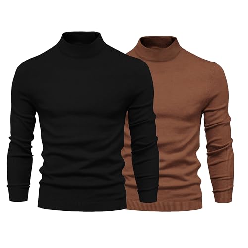 2 Pack Men's Mock Turtleneck Pullover Sweater Long Sleeve Knitted Thermal Sweaters Slim Fit Casual Knit Tops