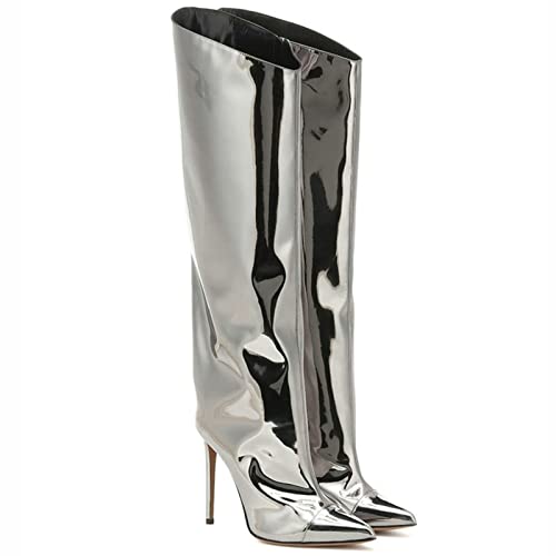 Bottes au genou à talons hauts de 12cm et bout pointu miroir pour sublimer votre silhouette