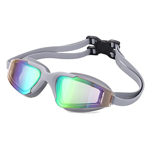 AcrossSea Schwimmbrille Anti-Beschlag und UV-Schutz Schwimmbrillengläser, Bequeme Verstellbare Bänder für Männer, Frauen und Kinder (Grau) Cover