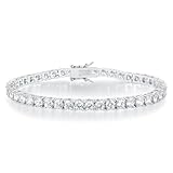 Gemsme Pulsera de tenis de 2 mm para mujeres y hombres, chapada en oro blanco y amarillo de 18 quilates, redonda de 2 mm, circonita cúbica clásica, 7 Inch, Circonita cúbica