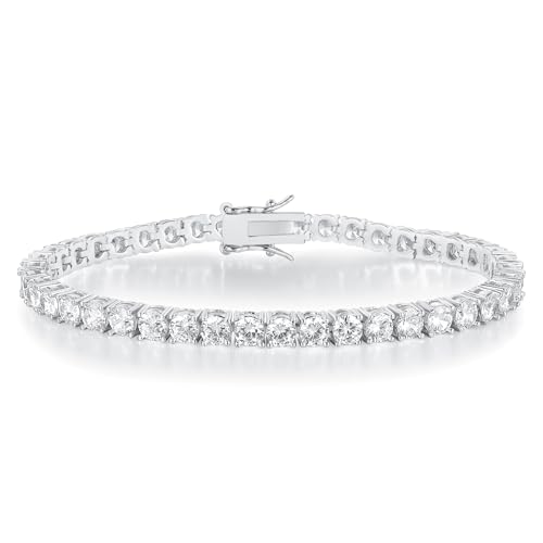Gemsme White Gold Plated 4mm Cubic Zirconia Classic Tennis Bracelet for Women and Men 7.5 Inch