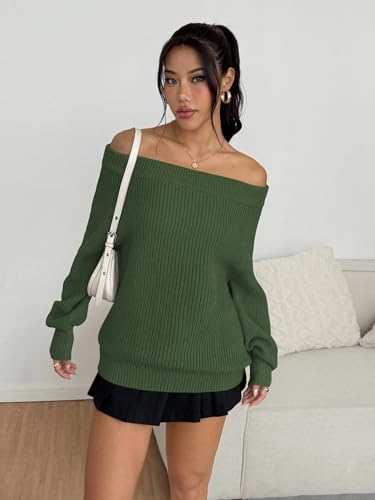 Image of ZAFUL Sweaters for Women Off Shoulder Knit Sweater with Long Sleeve Loose Pullover Jumper Tops