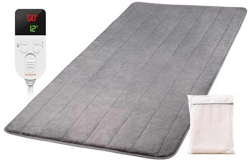 invava® 140×80cm 電気カーペット 1畳サイズ 洗える 電気毛布 敷き シングル用【25~60℃までフリー温度調節、1~12時間タイマー付き】ホットカーペット兼用 一人暮らし 省エネ 切り忘れ防止タイマー 暖房カーペット PSE認証 寒さ対策 丸洗い可 洗濯ネット付き グレー
