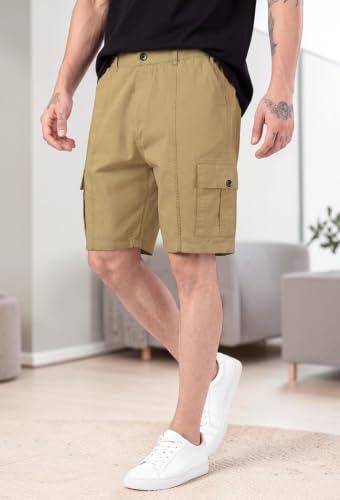 RynoGear Men's Green Twill Cotton Cargo Shorts Khaki - Image 3