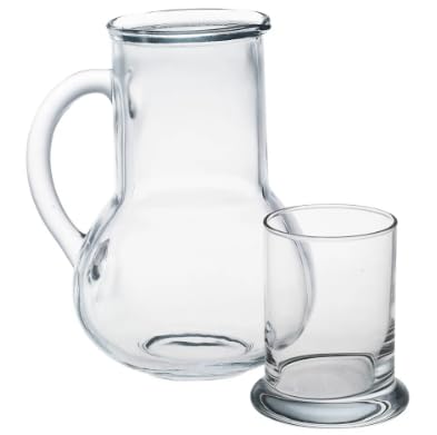 Vision4ever 1L Clear Glass Jug Pitcher with Lid & 230ml Tumbler Set – Water and Juice Drinking Set with Stopper
