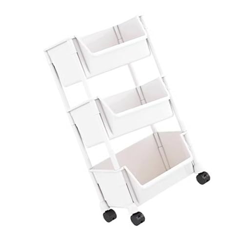 ポータブルスリムライン本棚可動棚ブレーキキャスターと狭いスペース用のフック付きポータブル狭い収納棚階段スペース利用者