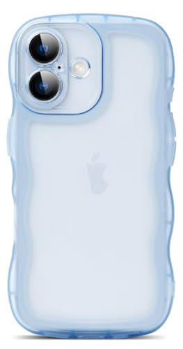 SKYLMW Compatible with iPhone 16 Case 6.1" 2024, Cute Kawaii Curly Wave Frame Shape Soft Silicone Shockproof Protective Phone Cover for Women Girls, Clear/Blue -  XR-LMW-MY-iphone16-BL-YFL