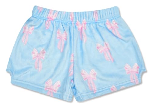 iscream Big Girls Fanciful Print Silky Soft Plush Shorts - Pink Bows Small (6/8)