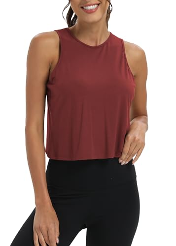 Image of Mippo Workout Tops for Women Cropped Open Back Sleeveless Tank Tops Athletic Gym Yoga Shirts Loose Fit