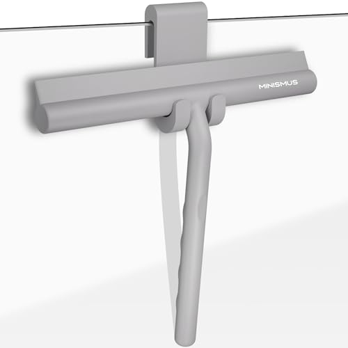 Minismus Fensterabzieher mit Aufhänger – Profi Abzieher Dusche – Duschabzieher – Schlierenfrei – Hochwertiger Silikon – Antirutsch (Grau, 21 cm)