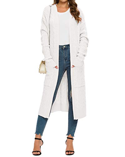 MINTLIMIT Damen Strickjacke Langarm Casual Winter Herbst Cardigan Offene Tops Lose Outwear Strickmantel Weiß L Cover