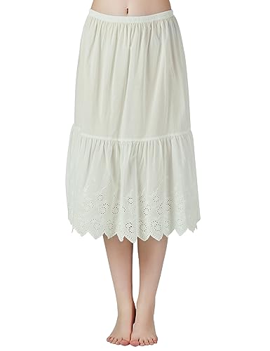 Image of BEAUTELICATE Half Slip Skirt Extender 100% Cotton Vintage Underskirt with Lace Embroidery