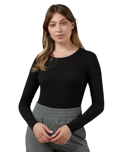 32 Degrees Heat Women's Lightweight Crew Base Layer Top | Form Fitting | Long Sleeve | 4-Way Stretch | Thermal, Black, Large