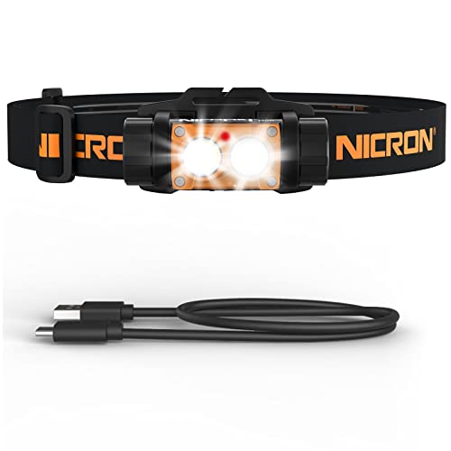 Nicron Rechargeable Headlamp, High Bright 1500 Lumens 180° Rotating Aluminum Led Head Lamp With 3 Light Sources 10 Modes Waterproof Head Flashlight H25 For Camping Hunting Running Fishing Biking,Black #TOP7