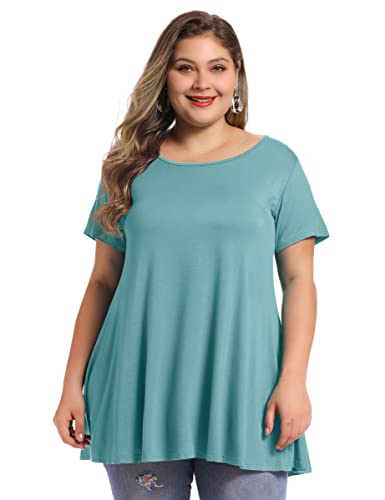 Belaroi Women's Short Sleeve Tunic Tops Plus Size Summer T Shirt For Leggings Casual Flowy Blouse Loose Fit(3X,Grayish Green) #TOP1