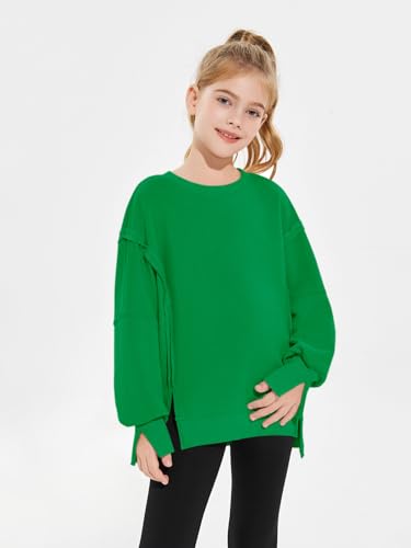 Haloumoning Girls Oversized Sweatshirt Long Sleeve Crewneck Kids Lightweight Cute Pullover Tops 5-14 Years2