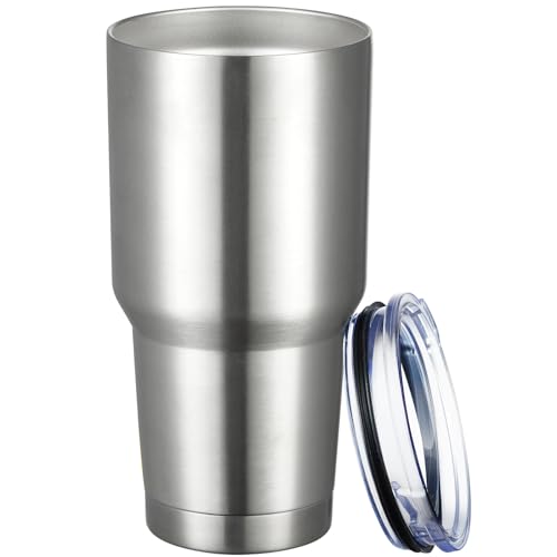 MEWAY 30oz Tumbler Double Wall Vacuum Insulated Travel Mug, Stainless Steel Tumbler with Lid, Durable Powder Coated Insulated Coffee Cup for Cold & Hot Drinks (Silver,1 PACK)