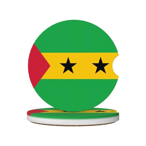 Poezjzw Lot de 2 dessous de verre absorbants motif drapeau de Sao Tomé-et-Principe 6,5 cm Compatible avec tous les types de voitures, berlines, SUV et camions