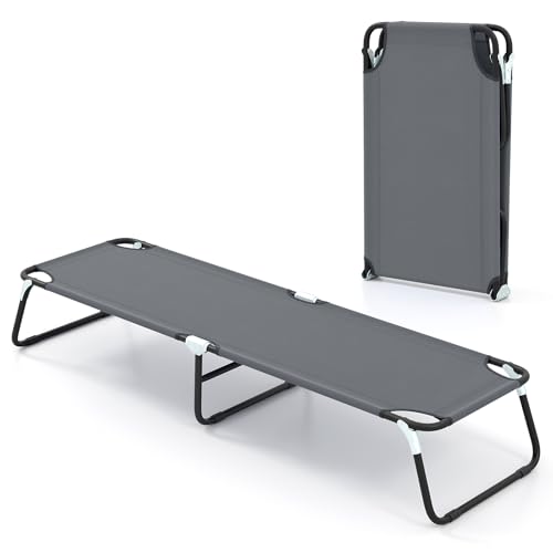 Goplus Folding Camping Cot, Heavy Duty Collapsible Foldable Camping Bed for Adults Kids with Non-Slip Foot Pad, Indoor Outdoor Portable Sleeping Cot for Hiking, Camping, Fishing