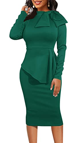 Image of Women's Fashion Peplum Bodycon Dresses Short Sleeve Bow Club Ruffle Pencil Party Dress