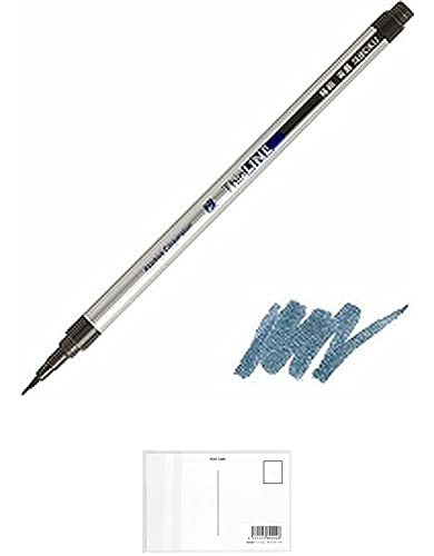 あかしや 筆ペン 極細毛筆 彩ThinLINE 青墨 TL300-02 (5本) + 画材屋ドットコム ポストカードA